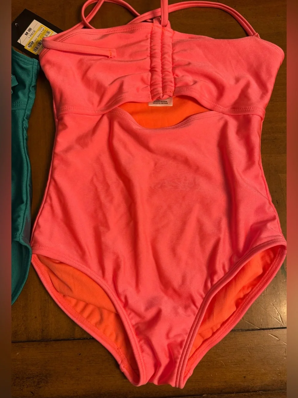 2)Art Class Target Kids One-Piece Swimsuits- Teal and Coral